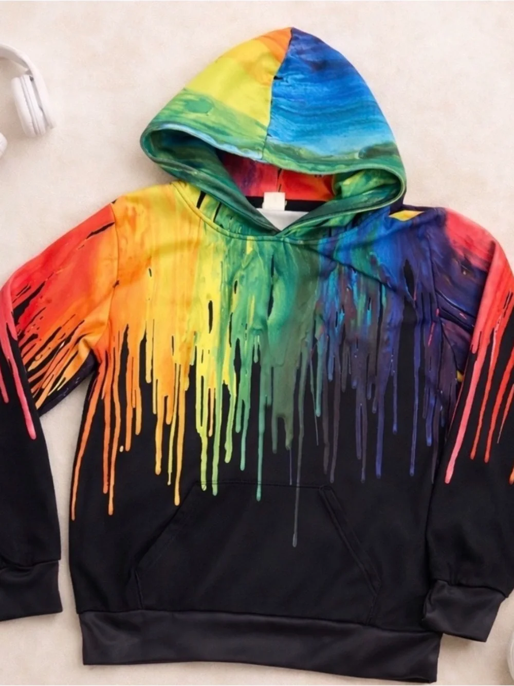 Kids Rainbow Drip Hoodie - Colorful Paint Splash Design - Picture 1 of 1